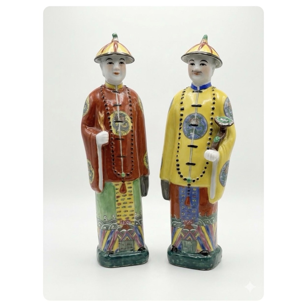 Chinese Emperors Vintage Statues Porcelain Set Of 2 Collectibles